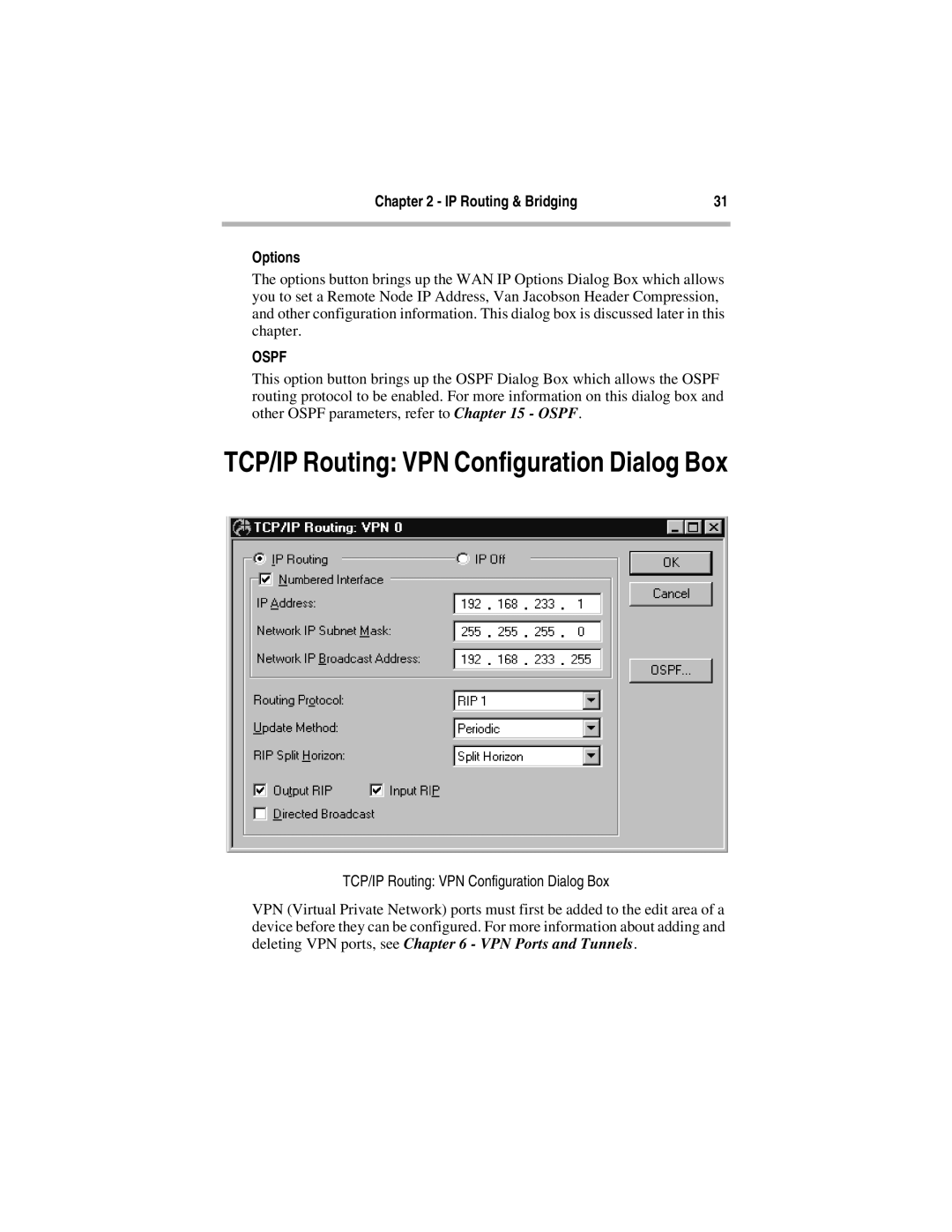 Compatible Systems 5.4 manual IP Routing & Bridging Options, TCP/IP Routing VPN Configuration Dialog Box 