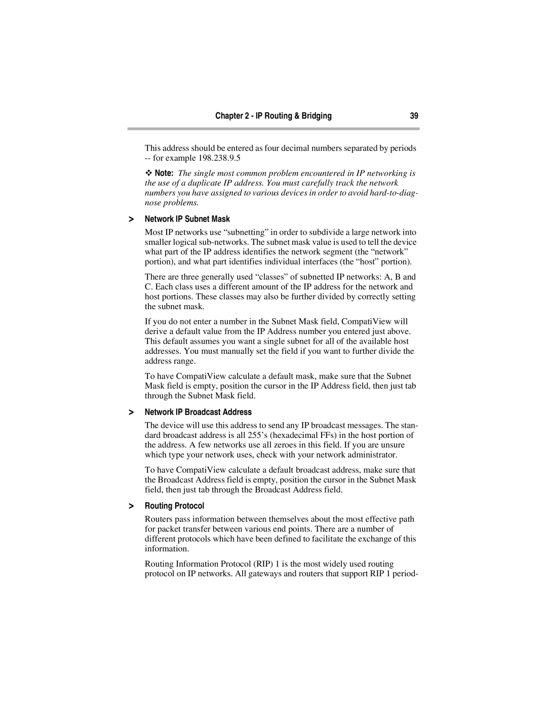 Compatible Systems 5.4 manual Network IP Subnet Mask 