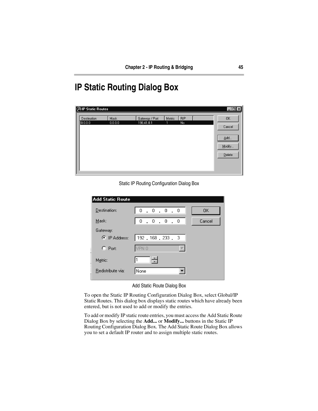 Compatible Systems 5.4 manual IP Static Routing Dialog Box 