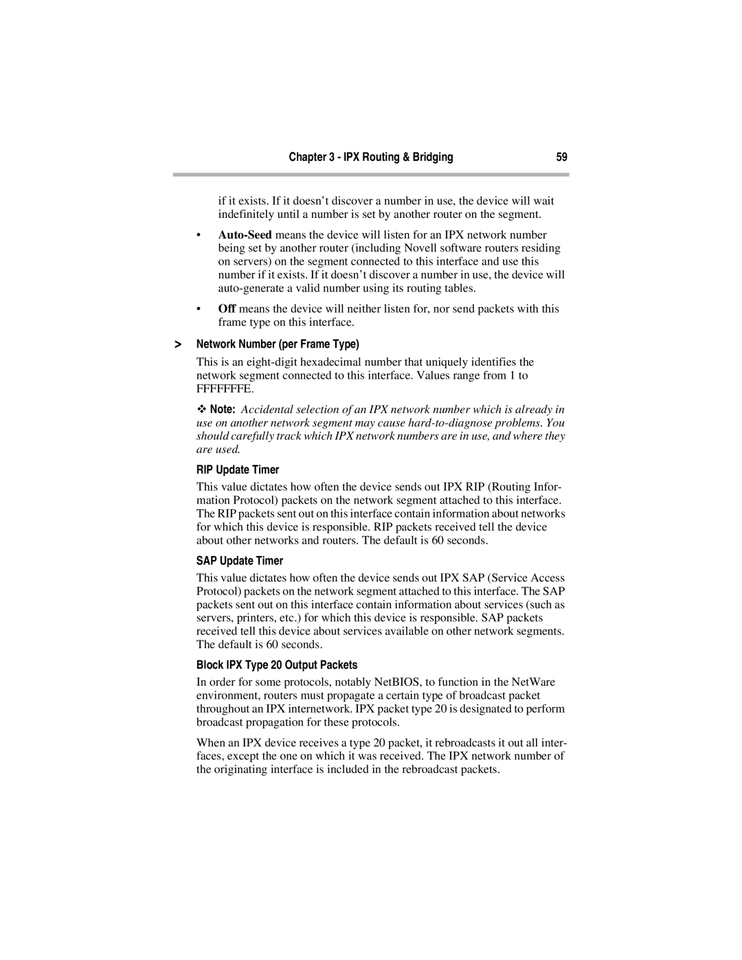 Compatible Systems 5.4 Network Number per Frame Type, RIP Update Timer, SAP Update Timer, Block IPX Type 20 Output Packets 
