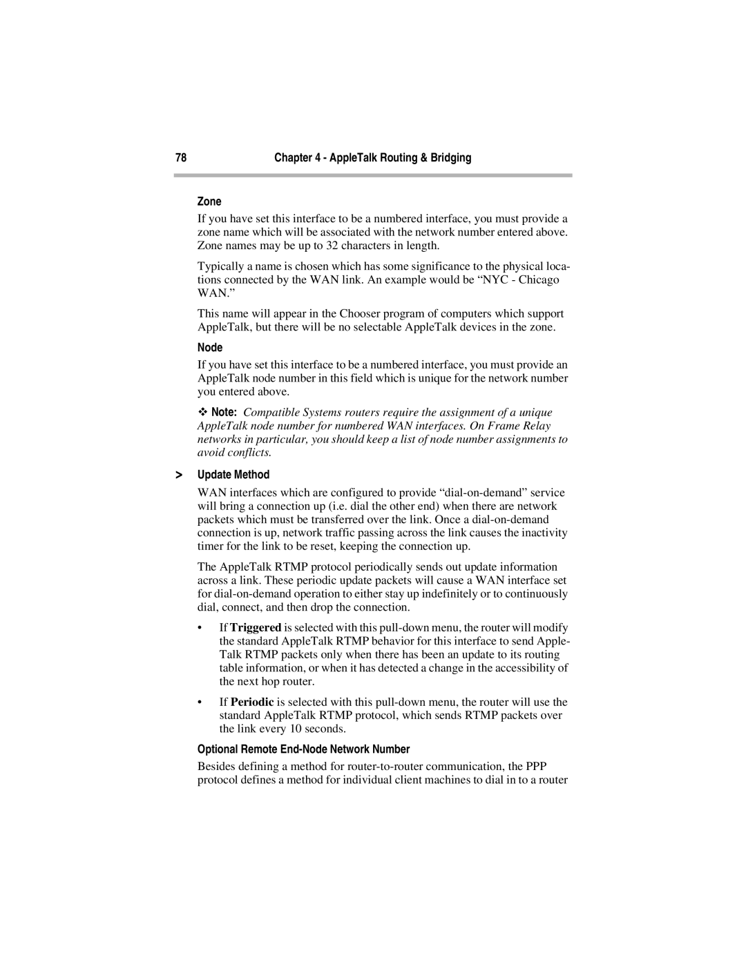 Compatible Systems 5.4 manual Zone, Optional Remote End-Node Network Number 