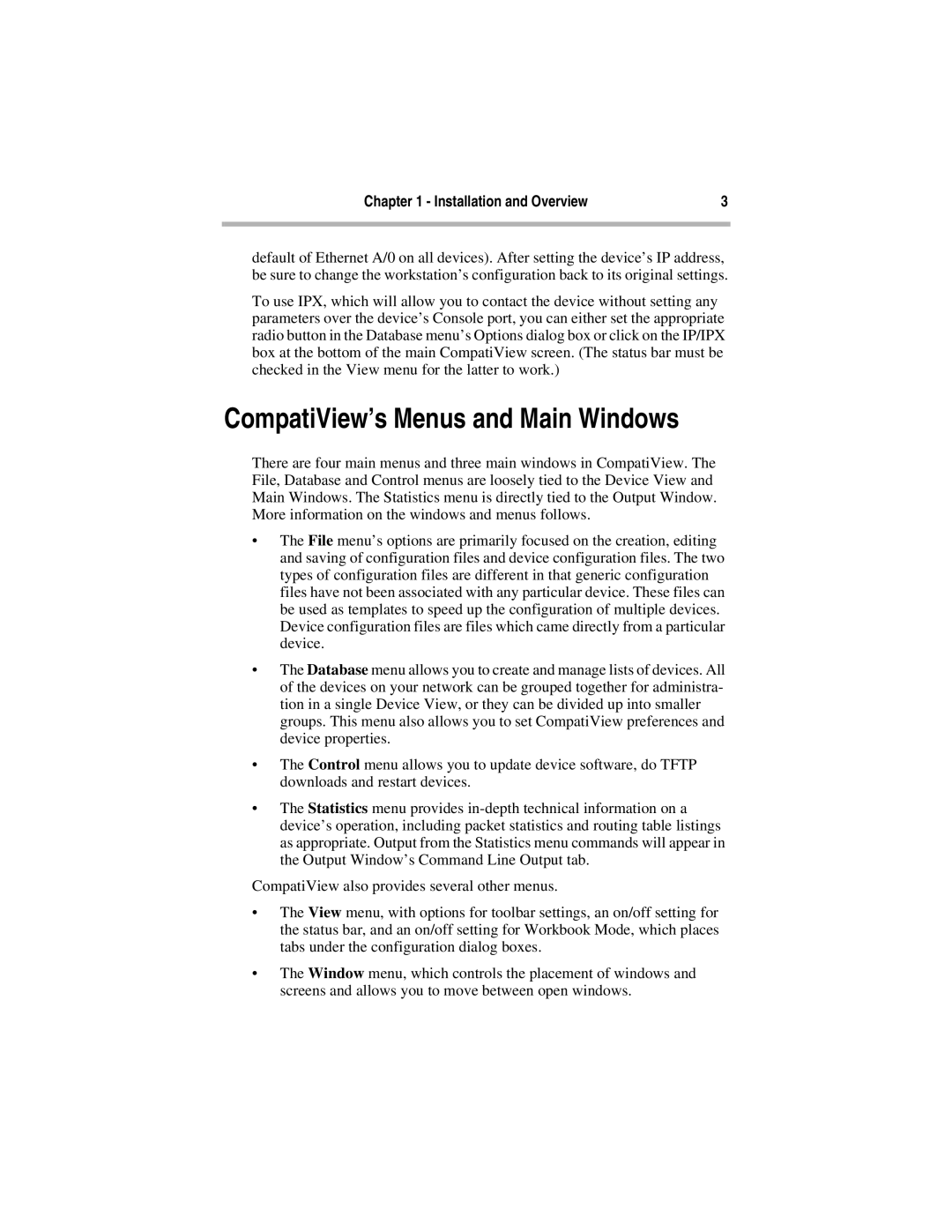 Compatible Systems 5.4 manual CompatiView’s Menus and Main Windows 