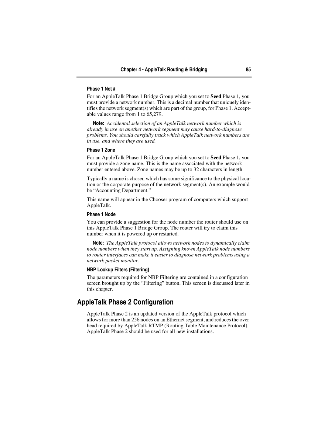 Compatible Systems 5.4 manual AppleTalk Routing & Bridging Phase 1 Net #, Phase 1 Zone 