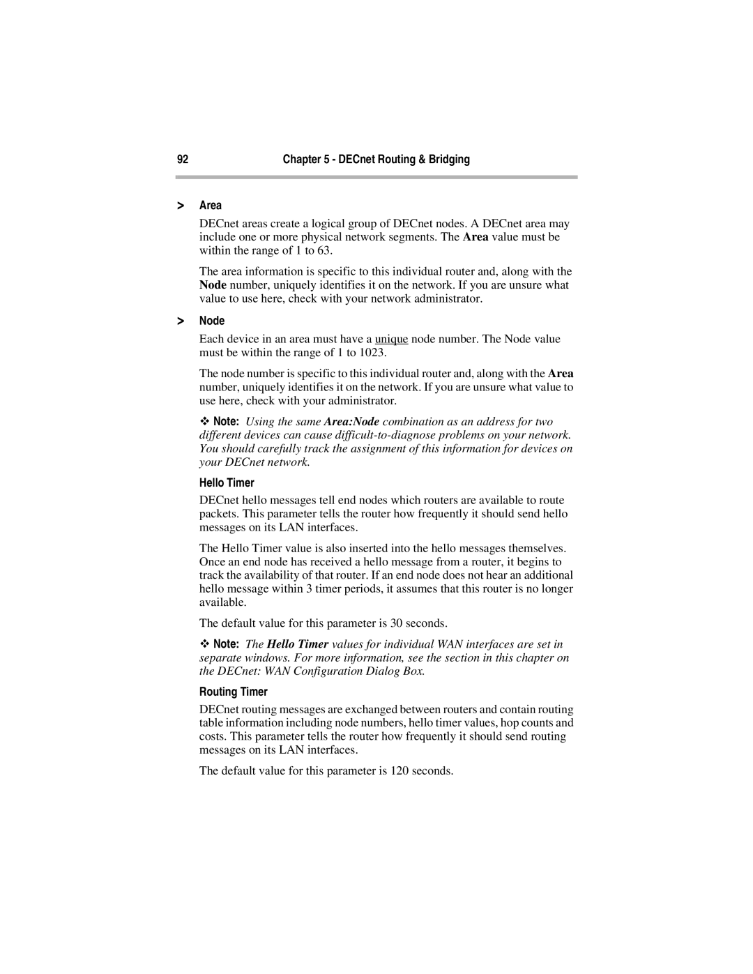 Compatible Systems 5.4 manual Area, Hello Timer, Routing Timer 