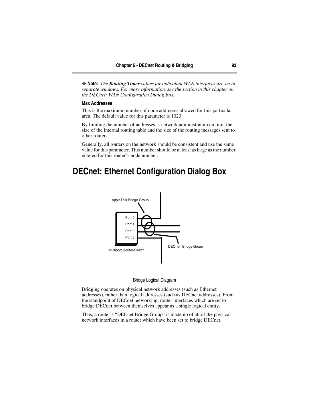 Compatible Systems 5.4 manual DECnet Ethernet Configuration Dialog Box, DECnet Routing & Bridging Max Addresses 