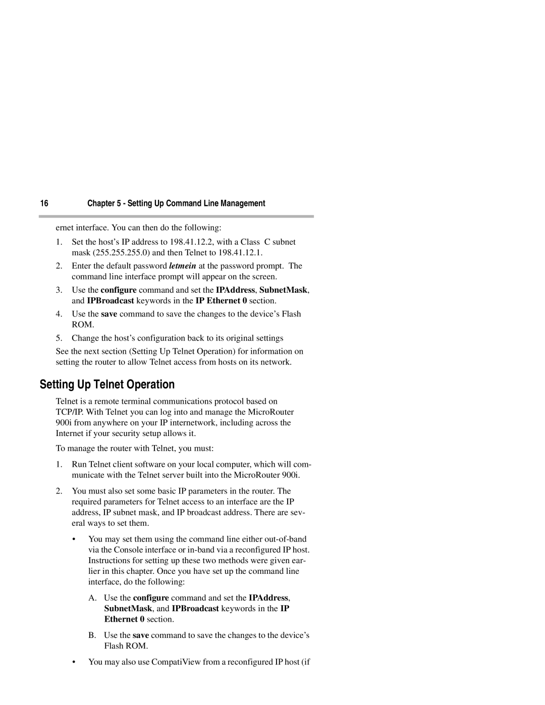 Compatible Systems 900i manual Setting Up Telnet Operation, Setting Up Command Line Management 