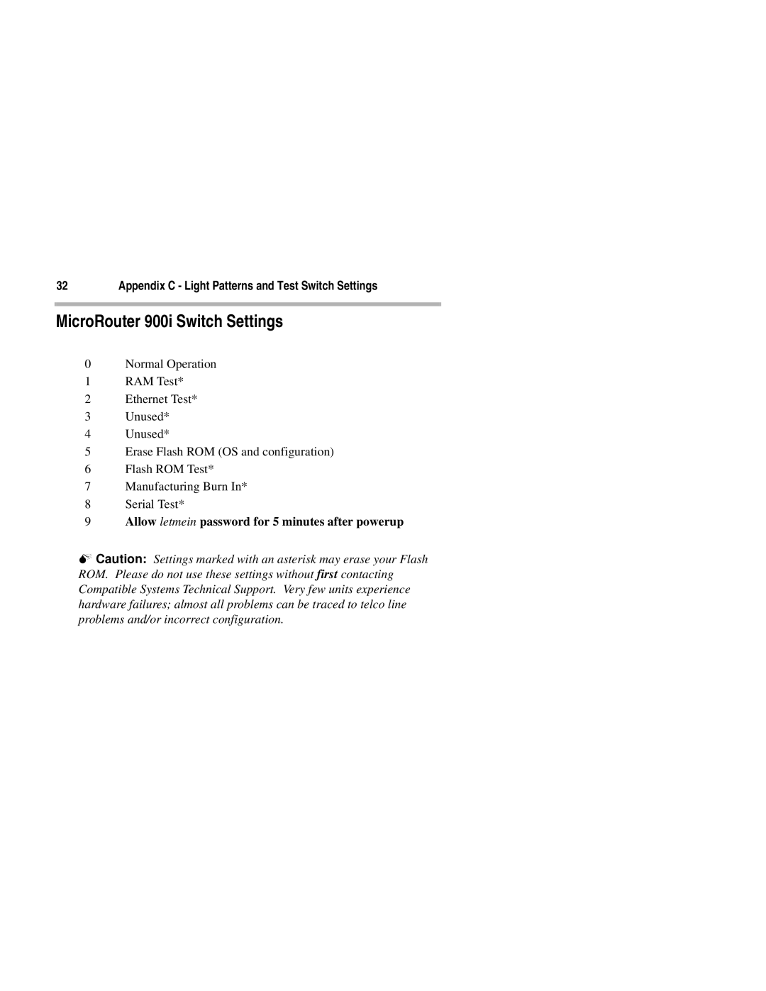 Compatible Systems manual MicroRouter 900i Switch Settings 