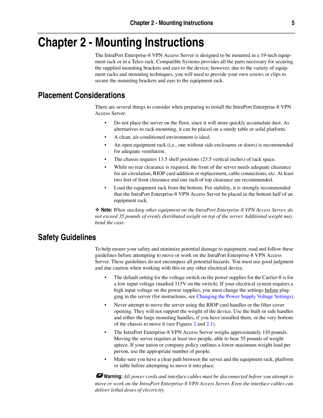 Compatible Systems Enterprise-8, A00-1869 manual Mounting Instructions, Placement Considerations, Safety Guidelines 