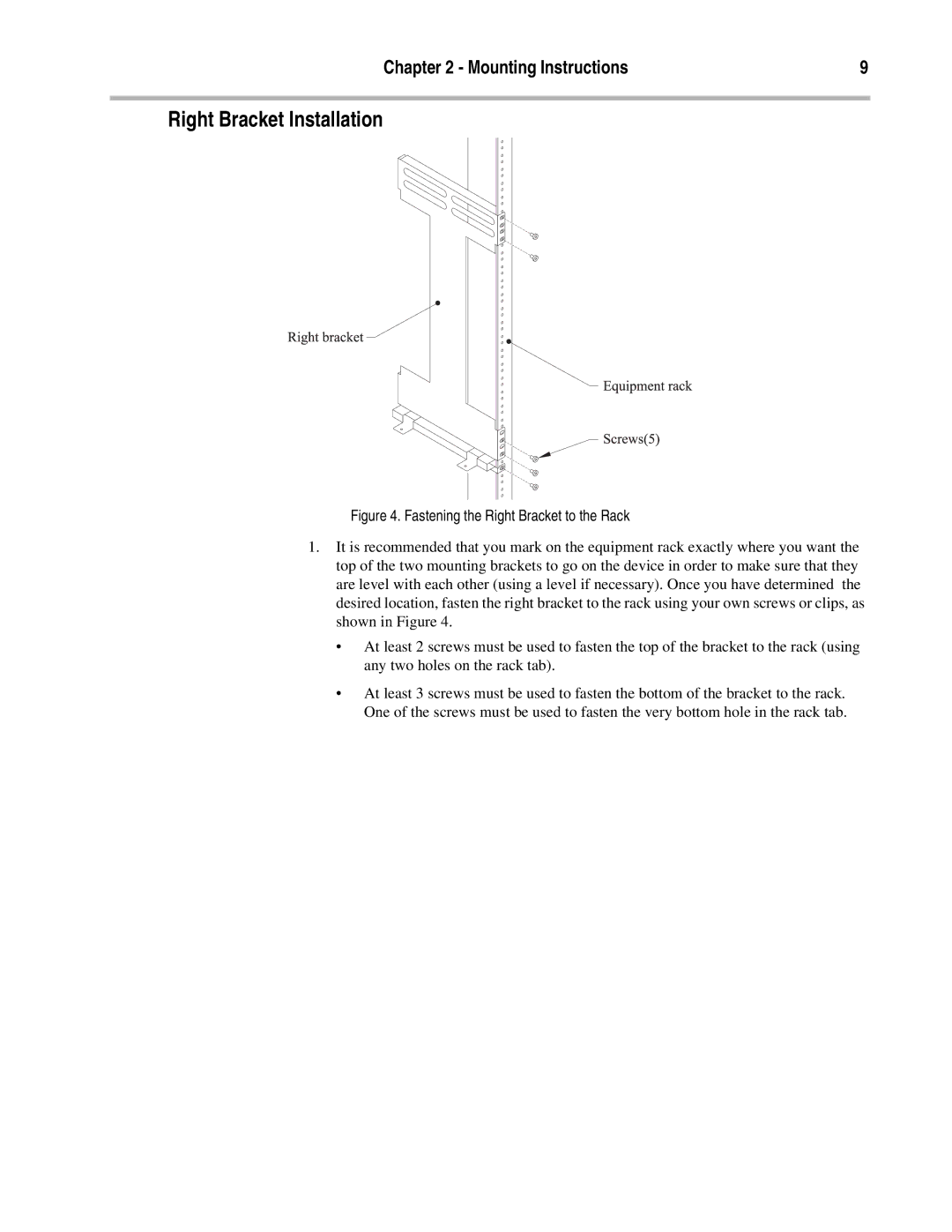 Compatible Systems Enterprise-8, A00-1869 manual Right Bracket Installation, Fastening the Right Bracket to the Rack 