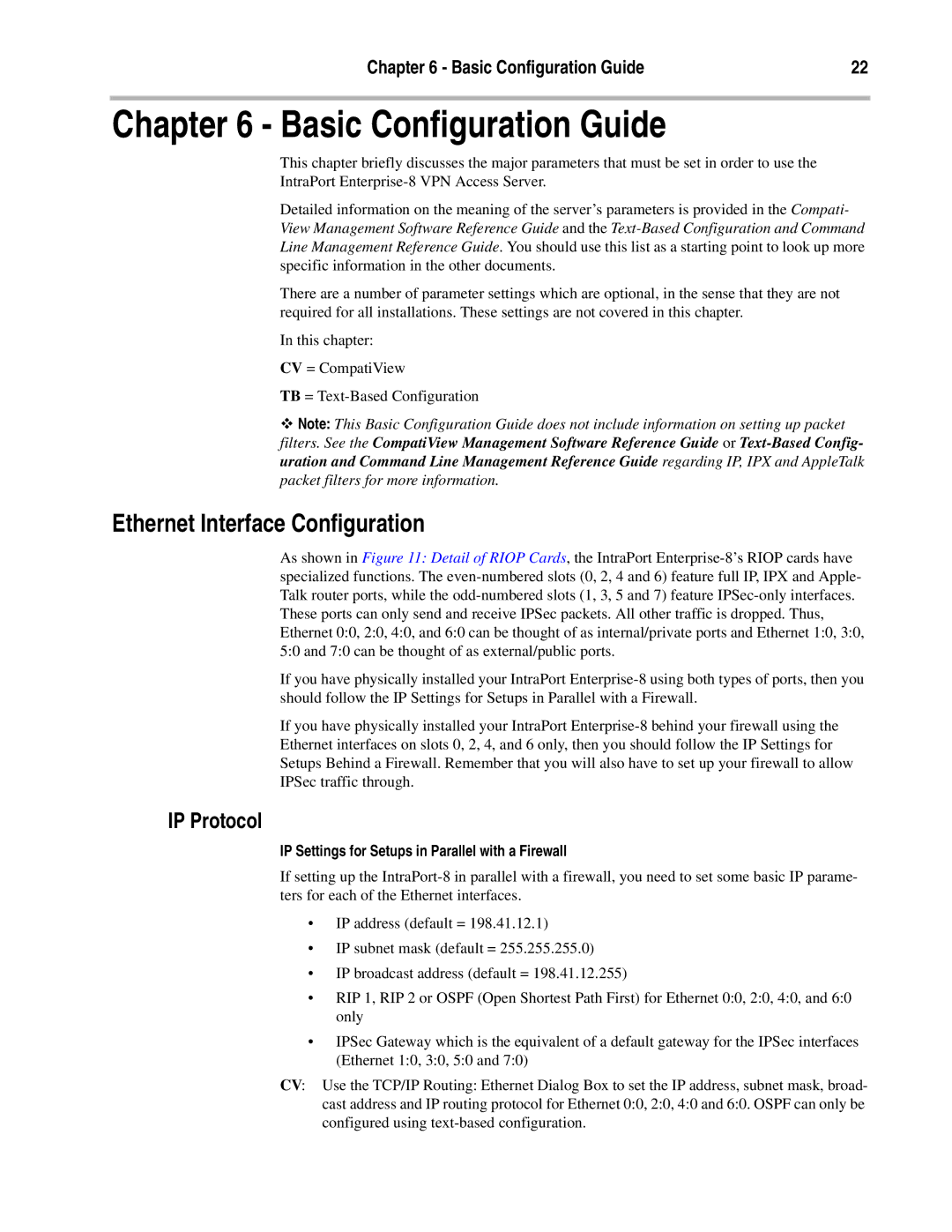 Compatible Systems A00-1869, Enterprise-8 manual Basic Configuration Guide, Ethernet Interface Configuration, IP Protocol 