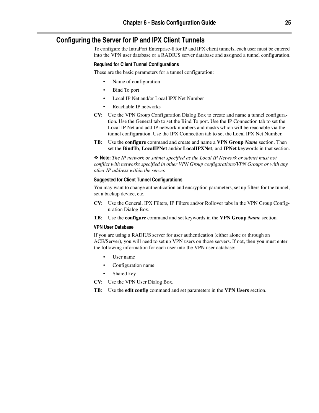 Compatible Systems Enterprise-8, A00-1869 manual Configuring the Server for IP and IPX Client Tunnels, VPN User Database 