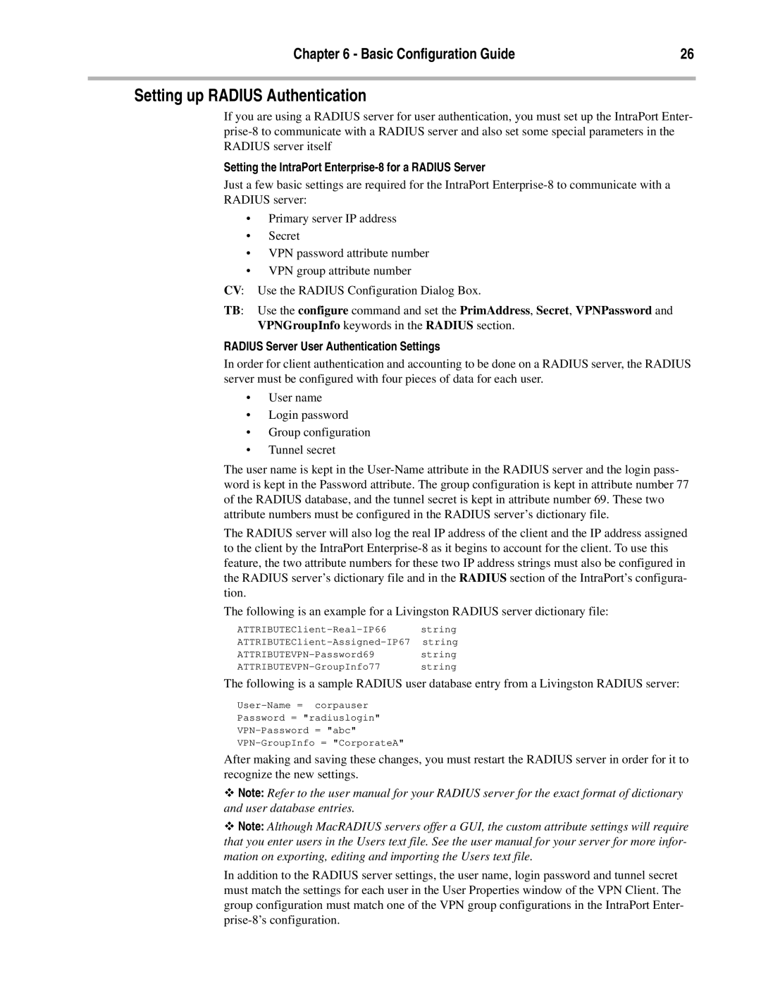 Compatible Systems A00-1869 manual Setting up Radius Authentication, Setting the IntraPort Enterprise-8 for a Radius Server 