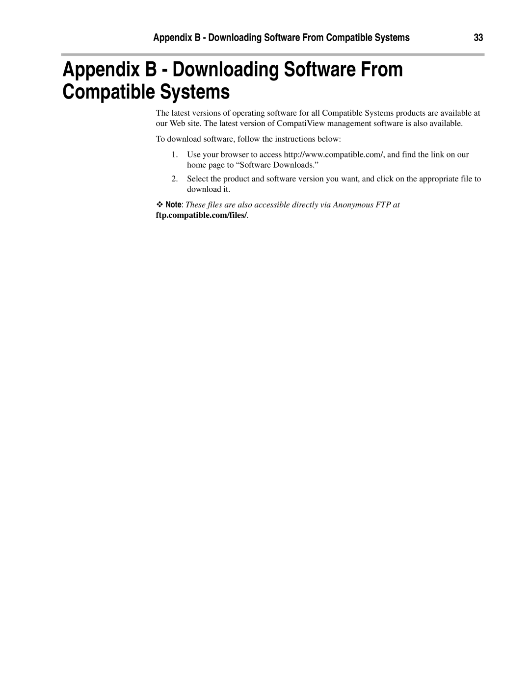 Compatible Systems Enterprise-8, A00-1869 manual Appendix B Downloading Software From Compatible Systems 