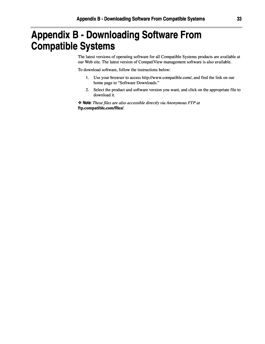 Compatible Systems Enterprise-8, A00-1869 manual Appendix B - Downloading Software From Compatible Systems 