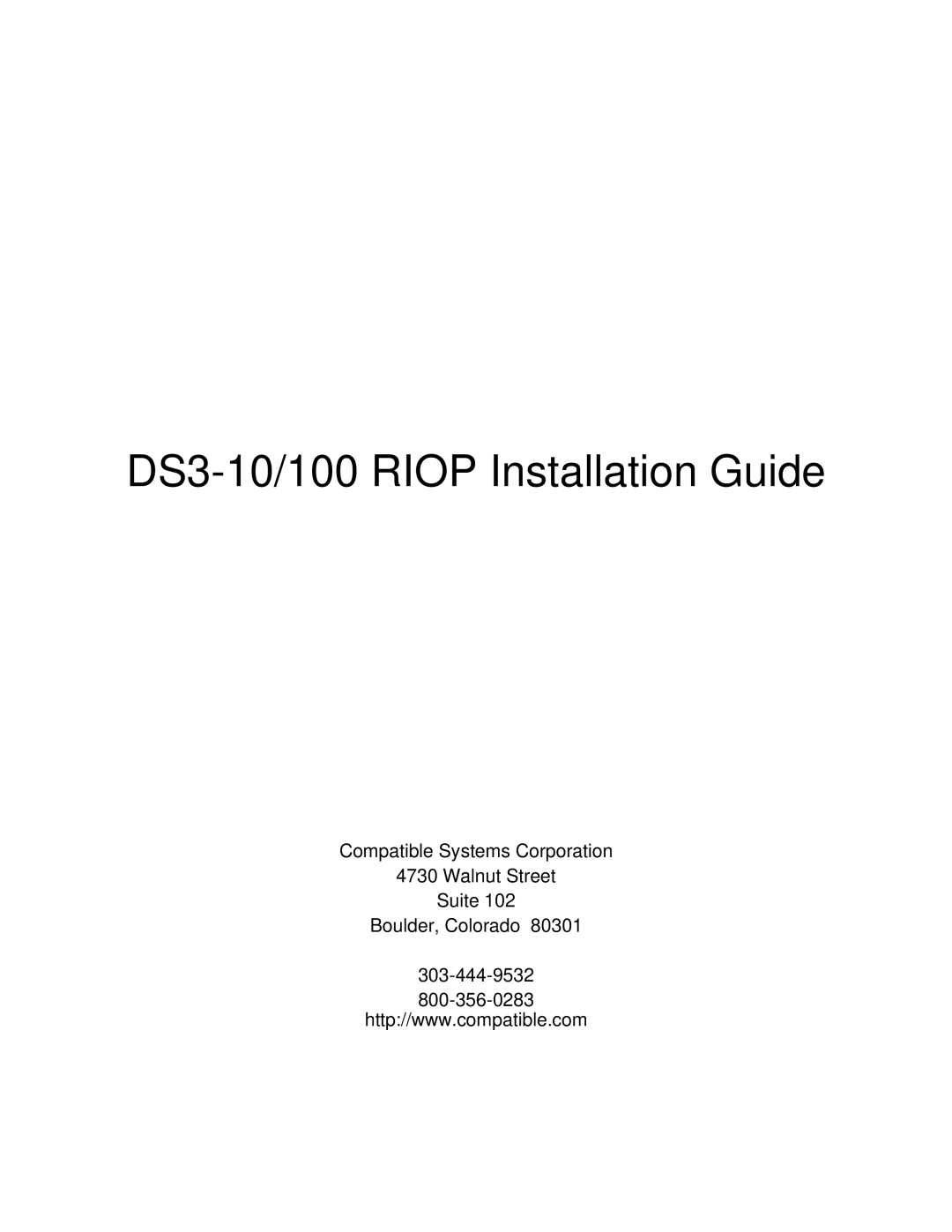 Compatible Systems manual DS3-10/100 Riop Installation Guide 