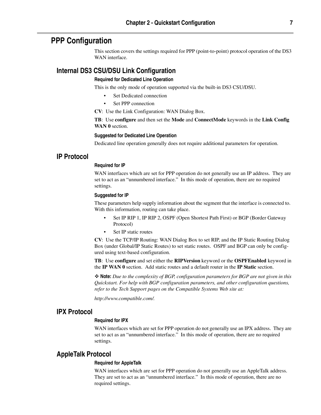 Compatible Systems DS3-10/100 manual PPP Configuration, Internal DS3 CSU/DSU Link Configuration 