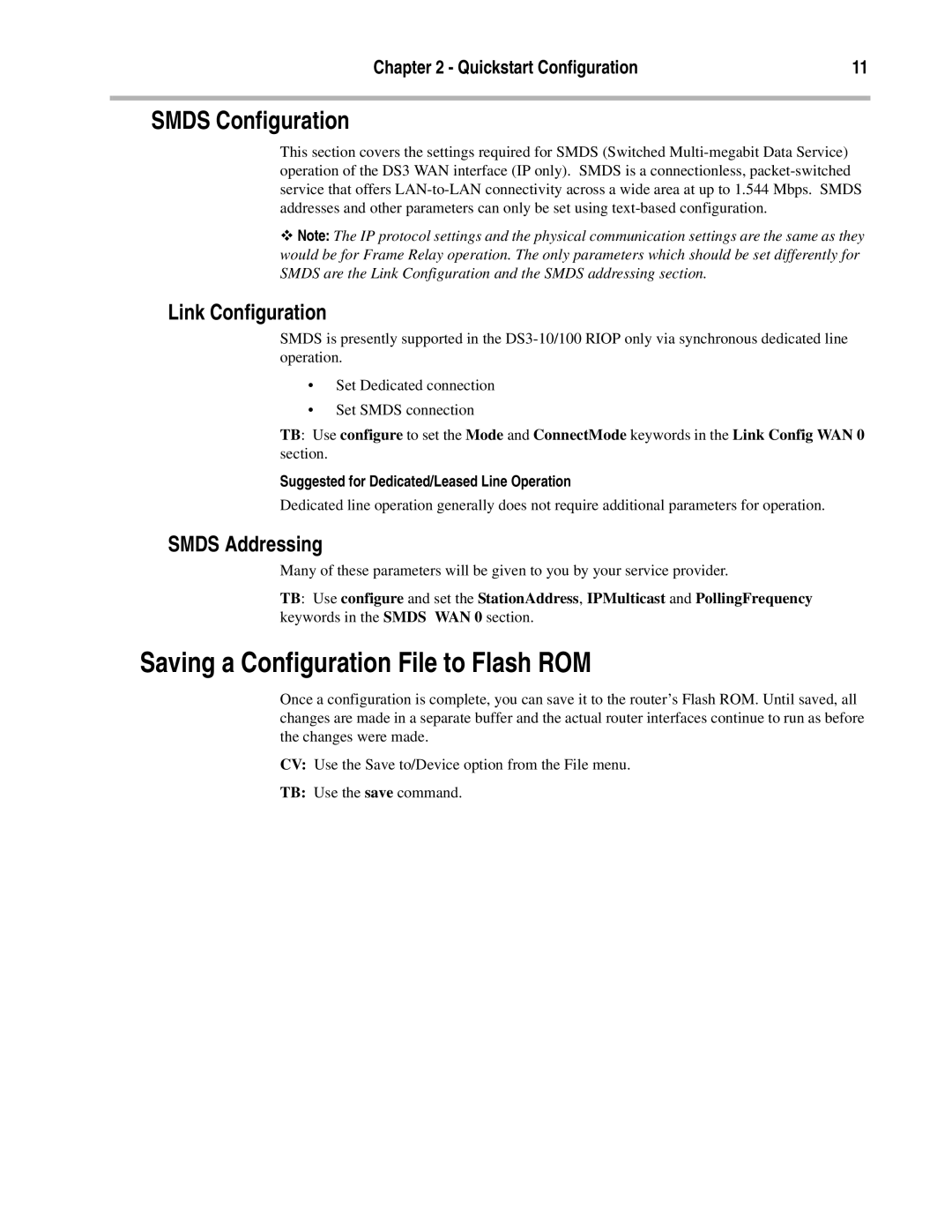 Compatible Systems DS3-10/100 manual Saving a Configuration File to Flash ROM, Smds Configuration, Link Configuration 