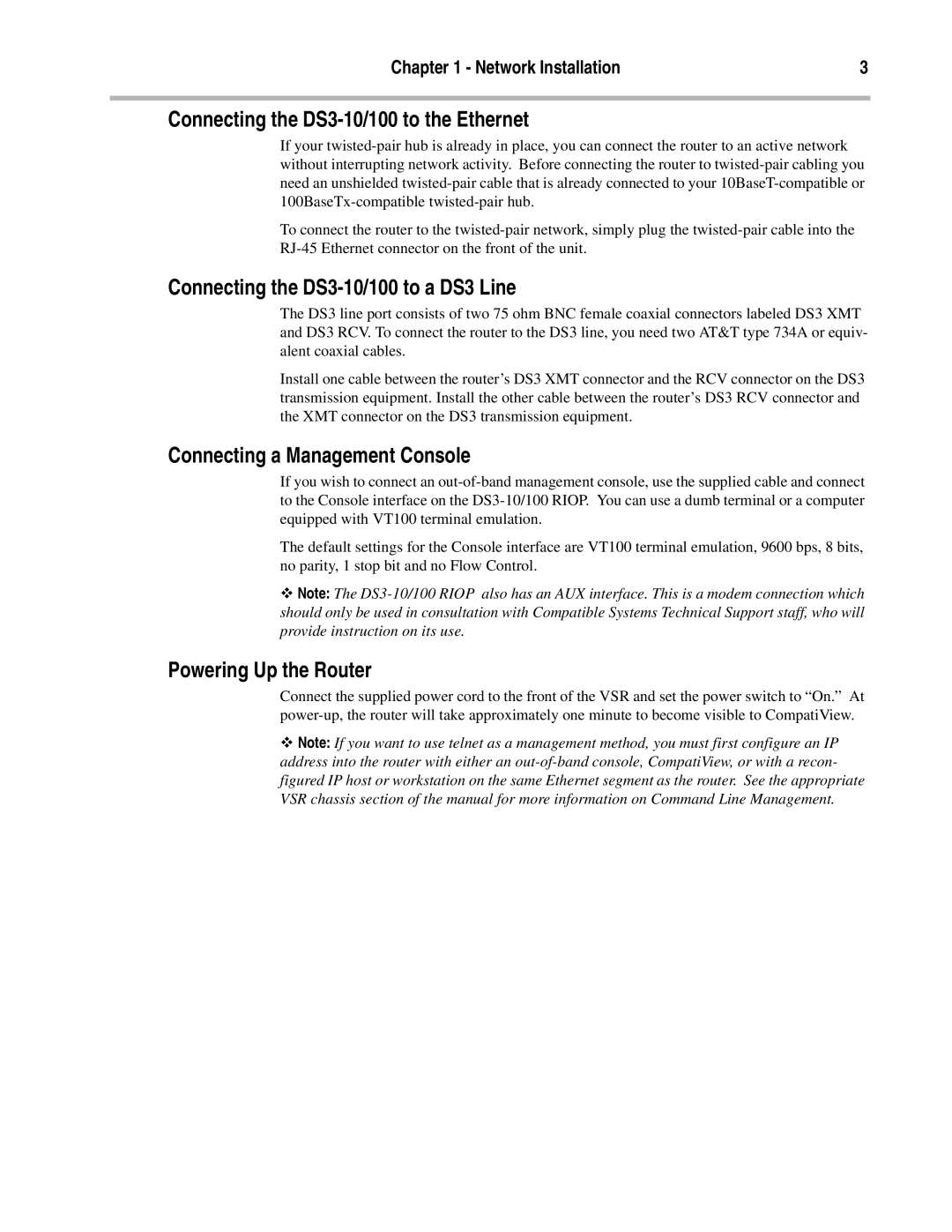 Compatible Systems manual Connecting the DS3-10/100 to the Ethernet, Connecting the DS3-10/100 to a DS3 Line 