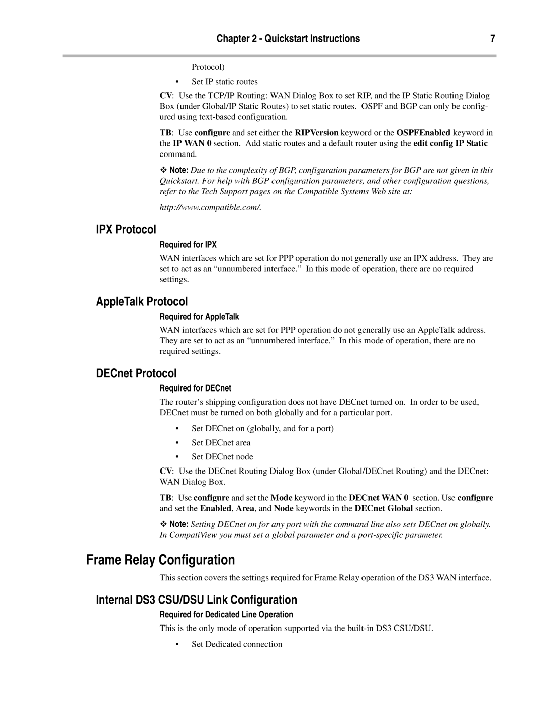 Compatible Systems DS3 manual Frame Relay Configuration 