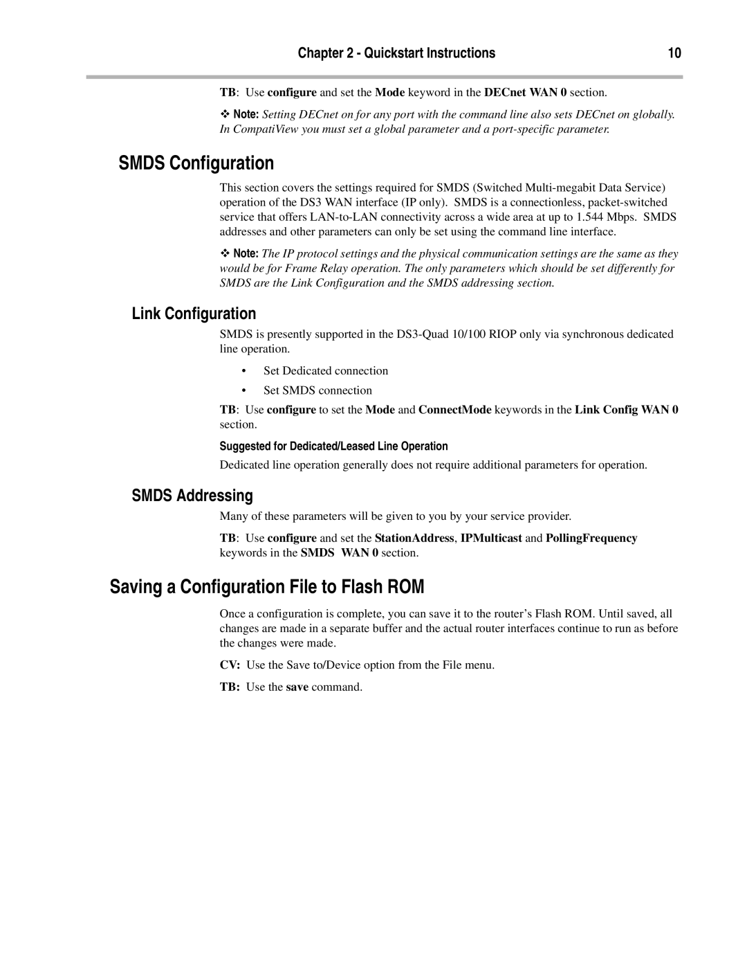 Compatible Systems DS3 Smds Configuration, Saving a Configuration File to Flash ROM, Link Configuration, Smds Addressing 