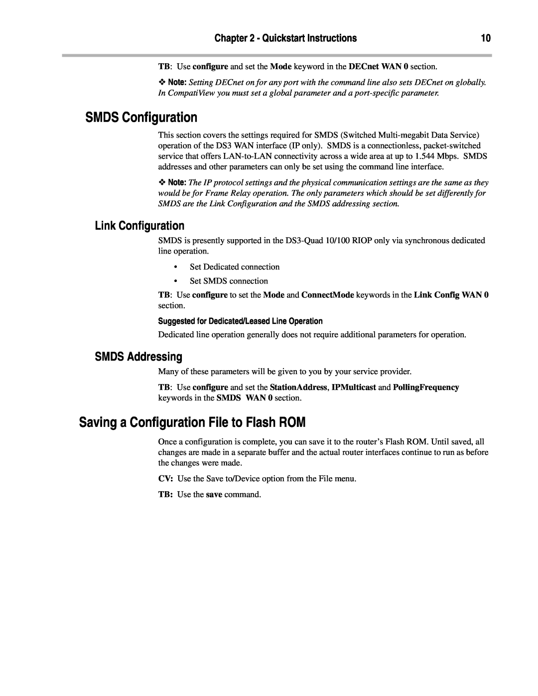 Compatible Systems DS3 SMDS Configuration, Saving a Configuration File to Flash ROM, Link Configuration, SMDS Addressing 