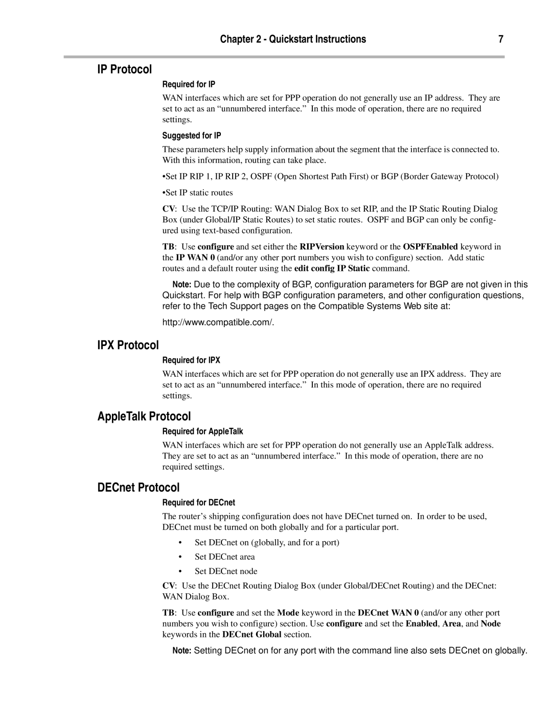 Compatible Systems OCTAL V.35 manual IP Protocol 