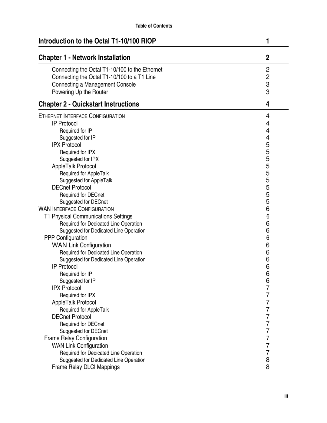 Compatible Systems T1-10/100 manual Quickstart Instructions, Table of Contents, Iii 