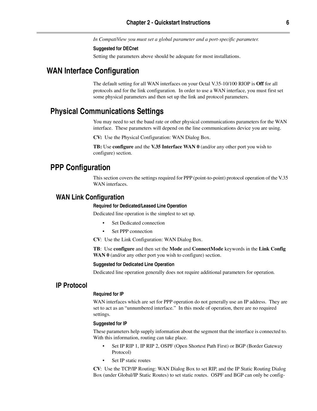 Compatible Systems V.35 manual WAN Interface Configuration, Physical Communications Settings, PPP Configuration 