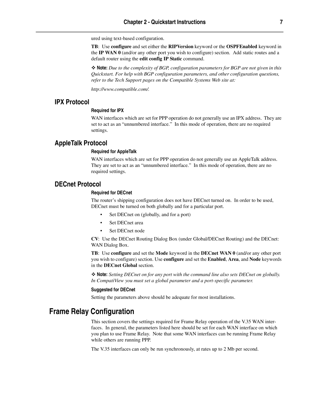 Compatible Systems V.35 manual Frame Relay Configuration 