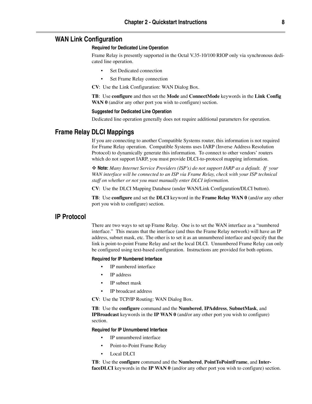 Compatible Systems V.35 manual Frame Relay Dlci Mappings, Required for Dedicated Line Operation 