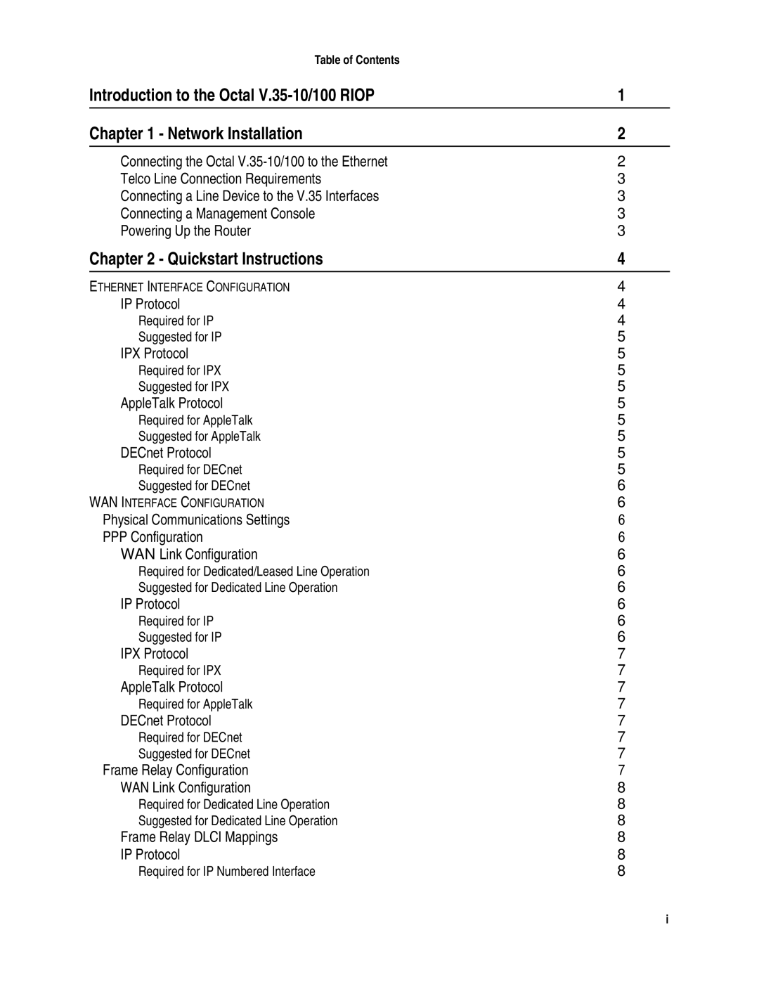 Compatible Systems V.35 manual Quickstart Instructions, Table of Contents 