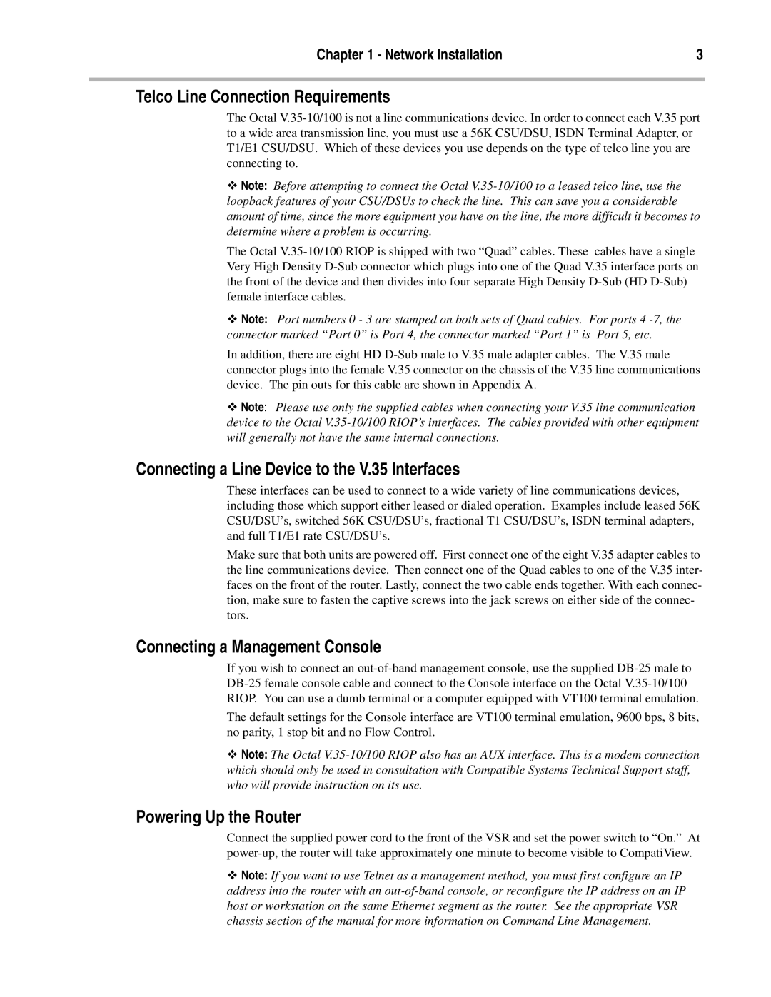 Compatible Systems manual Telco Line Connection Requirements, Connecting a Line Device to the V.35 Interfaces 