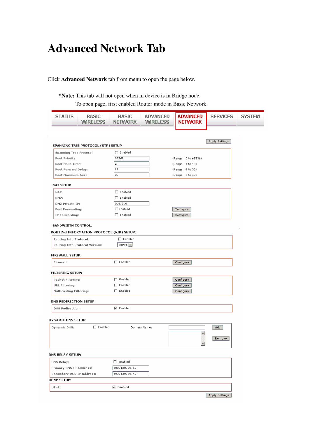 Compex Systems 802.11N manual Advanced Network Tab 