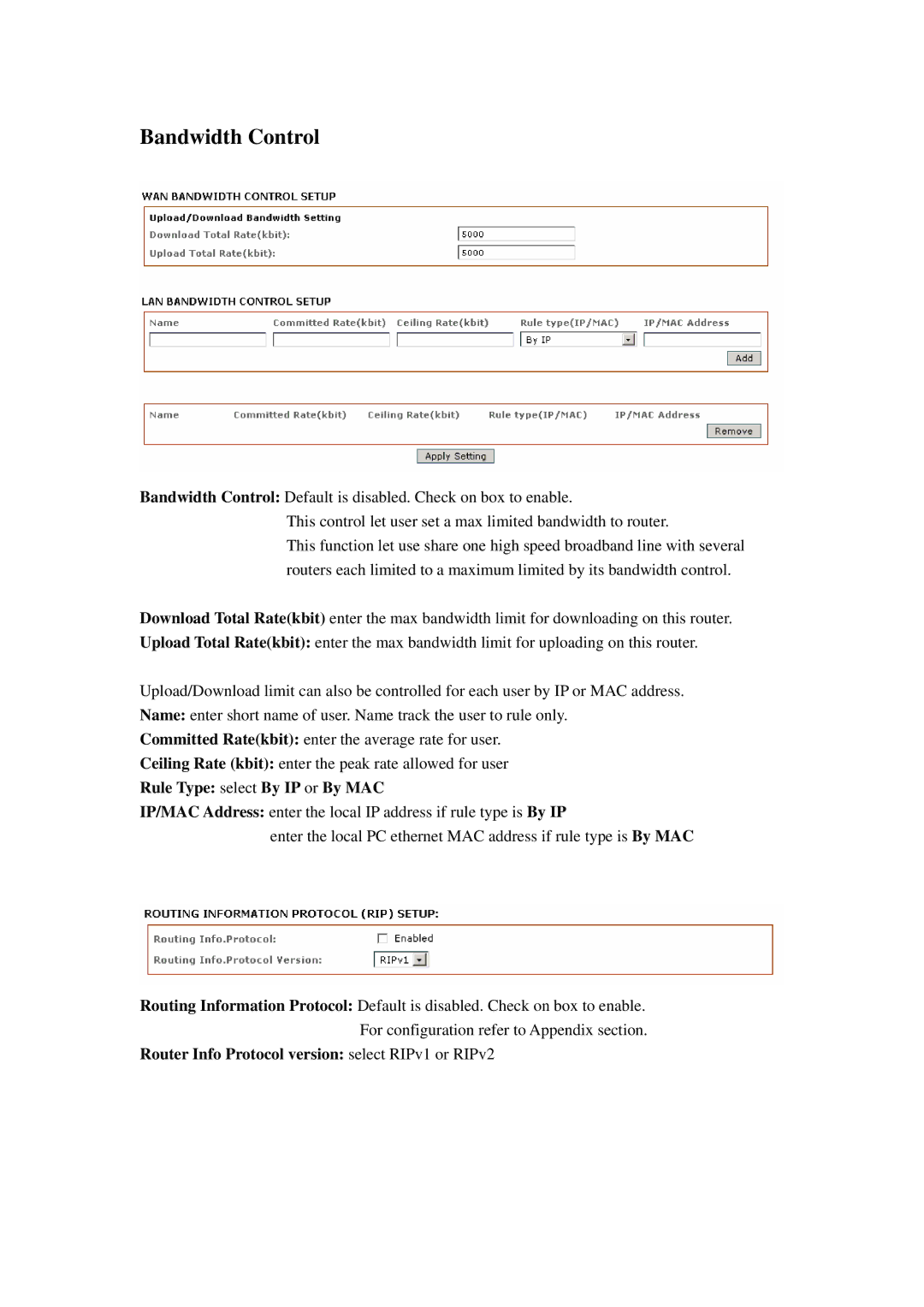 Compex Systems 802.11N manual Bandwidth Control, Rule Type select By IP or By MAC 