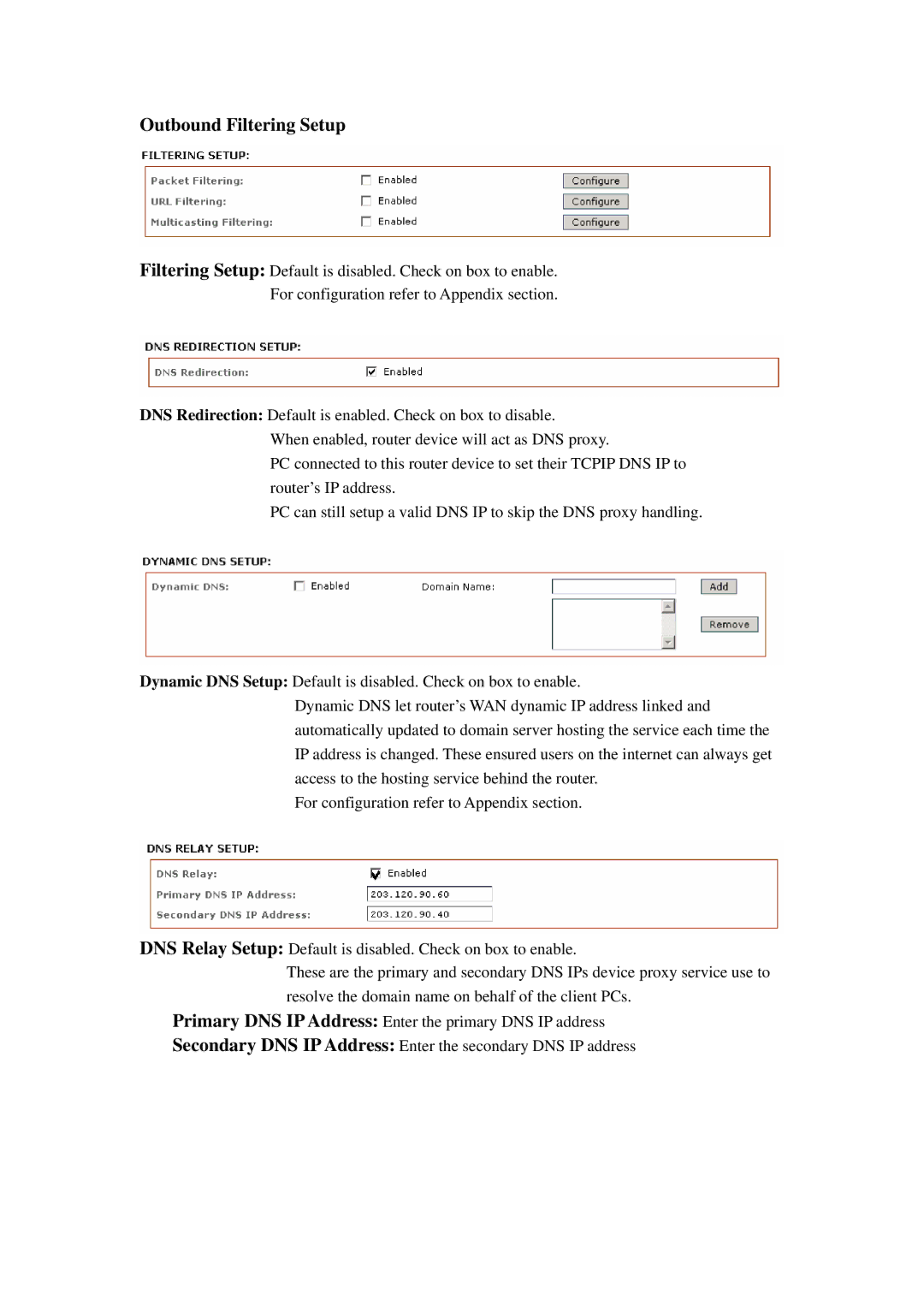 Compex Systems 802.11N manual Outbound Filtering Setup 