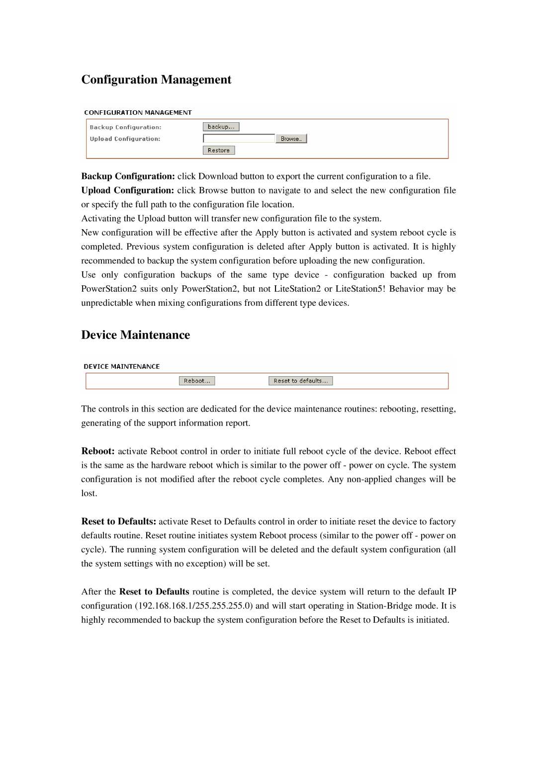 Compex Systems 802.11N manual Configuration Management, Device Maintenance 