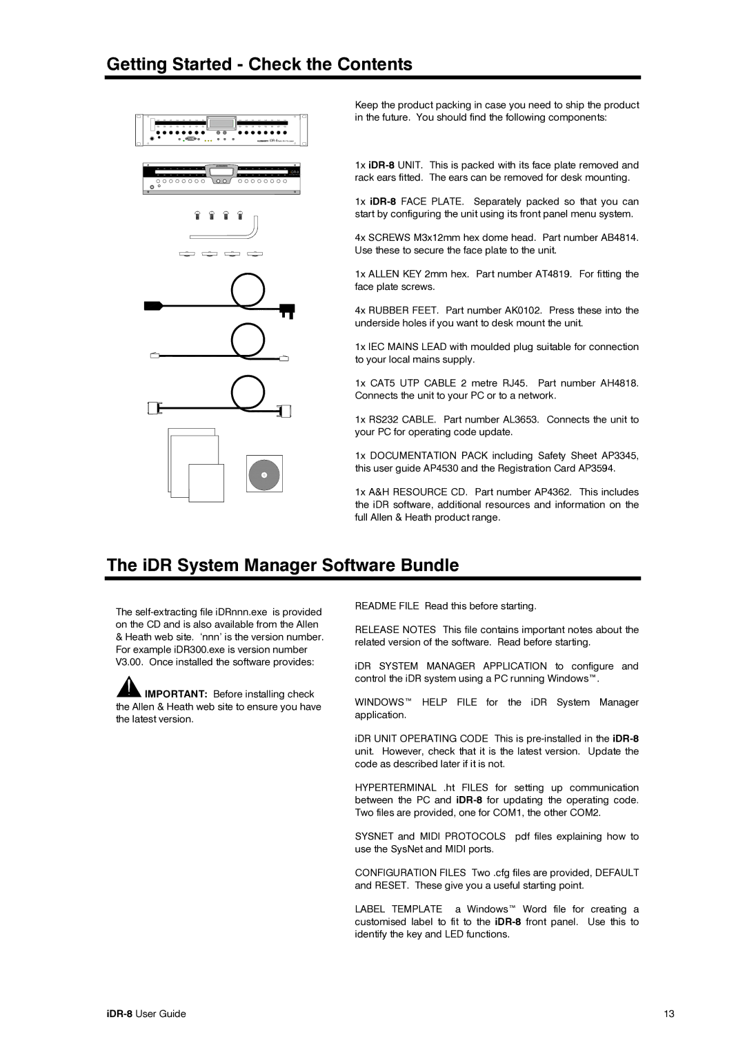 Compex Systems AP4530 manual Getting Started Check the Contents, IDR System Manager Software Bundle 