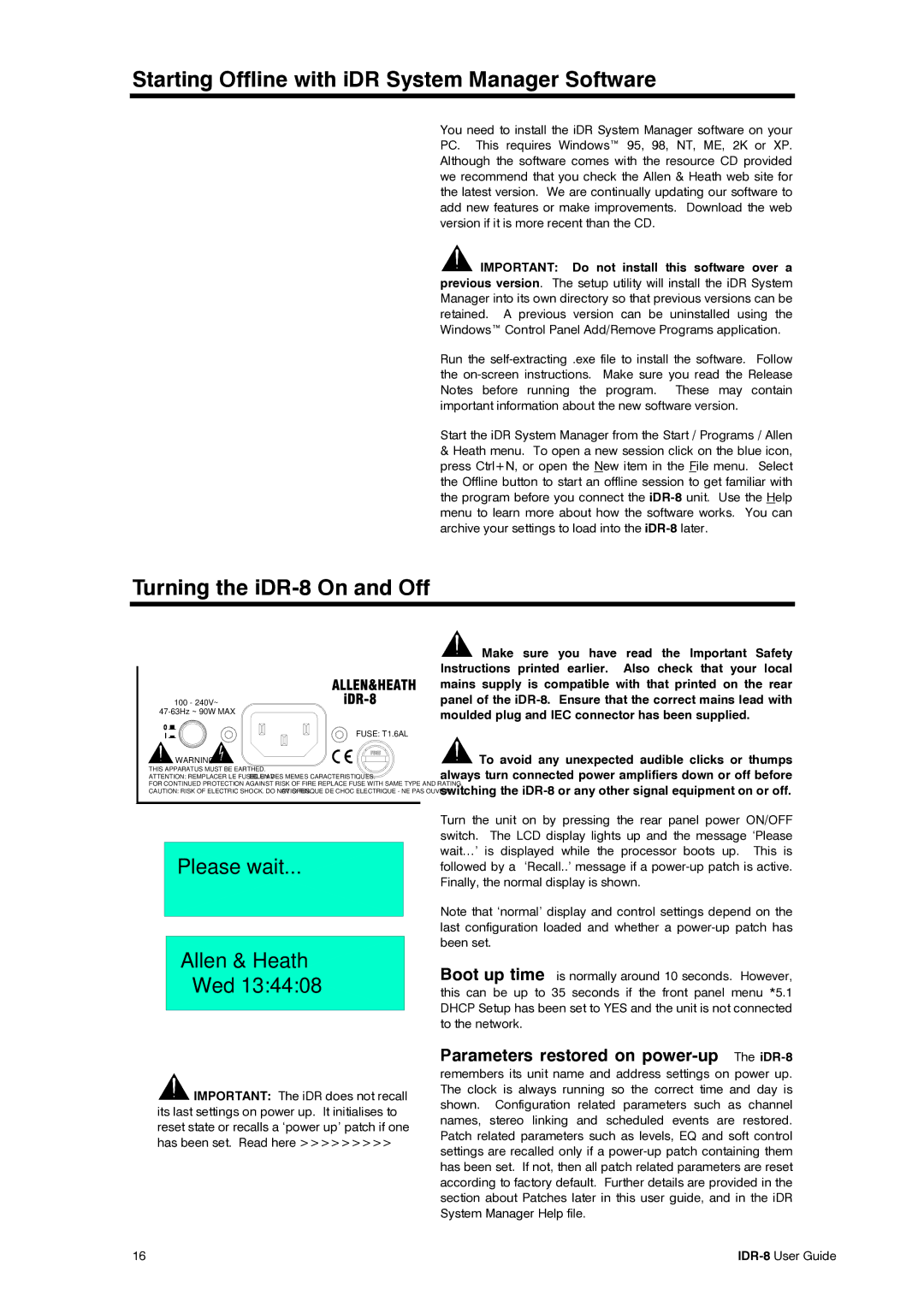 Compex Systems AP4530 manual Starting Offline with iDR System Manager Software, Turning the iDR-8 On and Off 