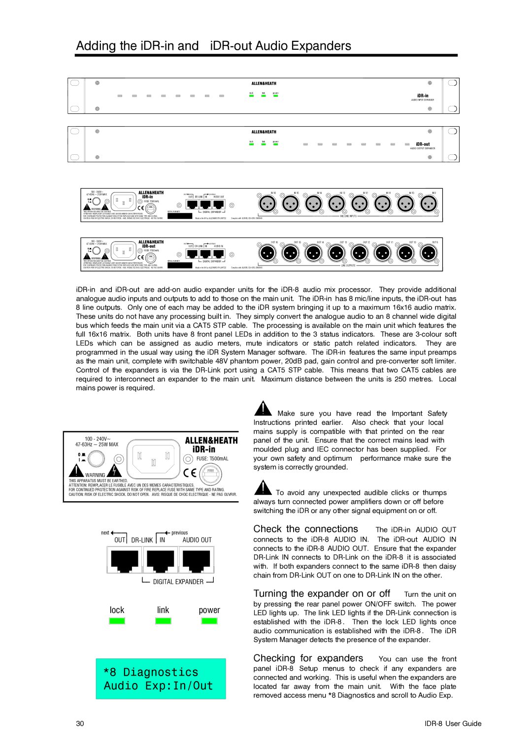 Compex Systems AP4530 manual Adding the iDR-in and iDR-out Audio Expanders, Check the connections The iDR-inAUDIO OUT 