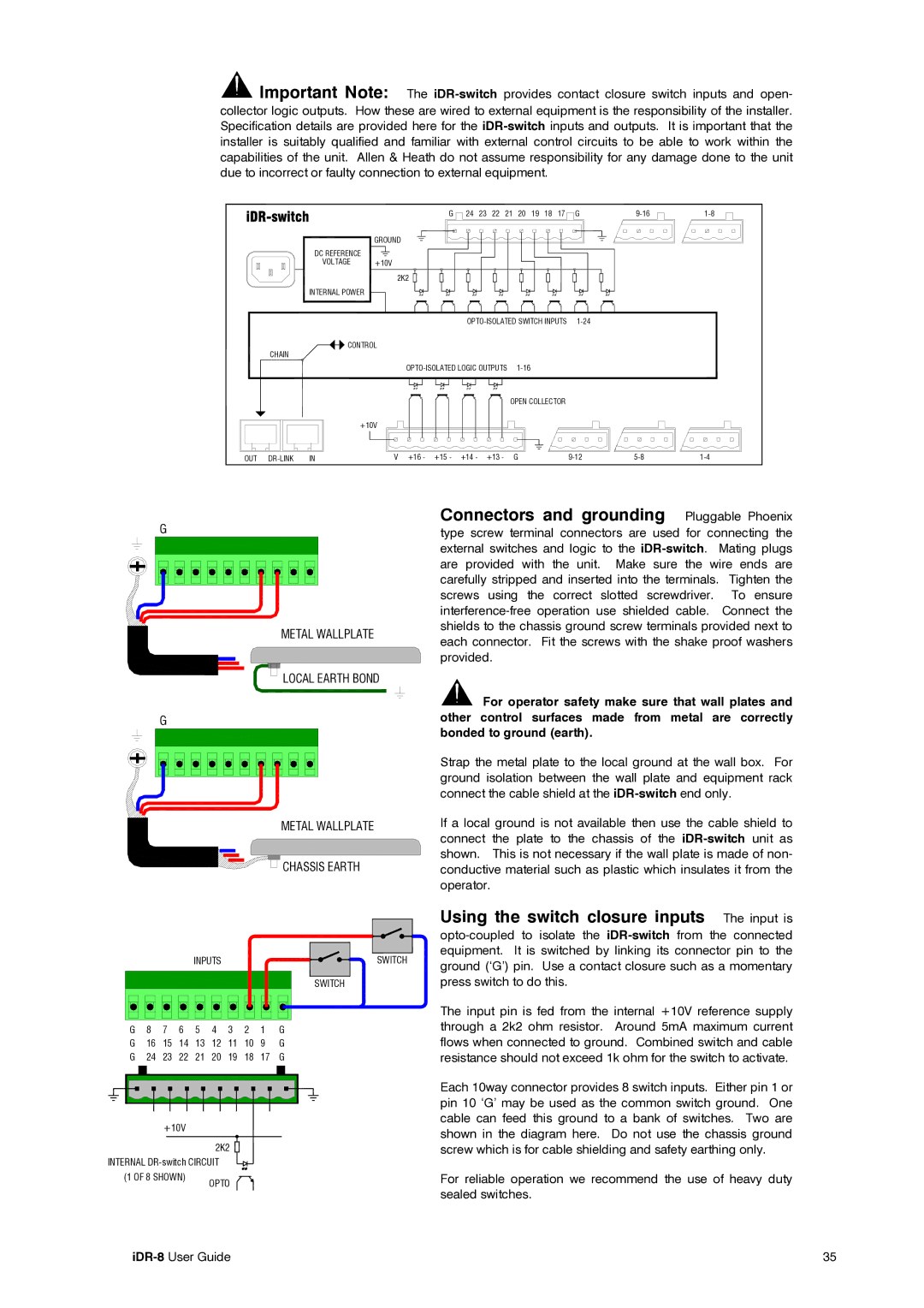 Compex Systems AP4530 manual Connectors and grounding Pluggable Phoenix, Using the switch closure inputs The input is 