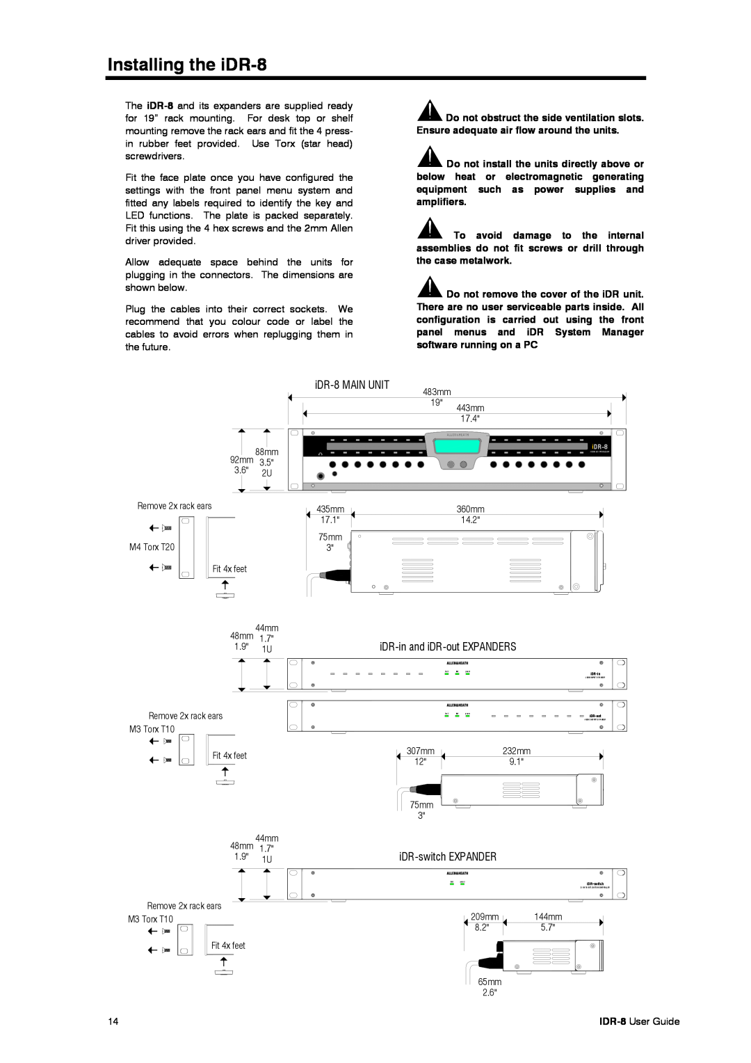Compex Systems AP4530 manual Installing the iDR-8, iDR-8 MAIN UNIT, iDR-in and iDR-out EXPANDERS, iDR-switch EXPANDER 