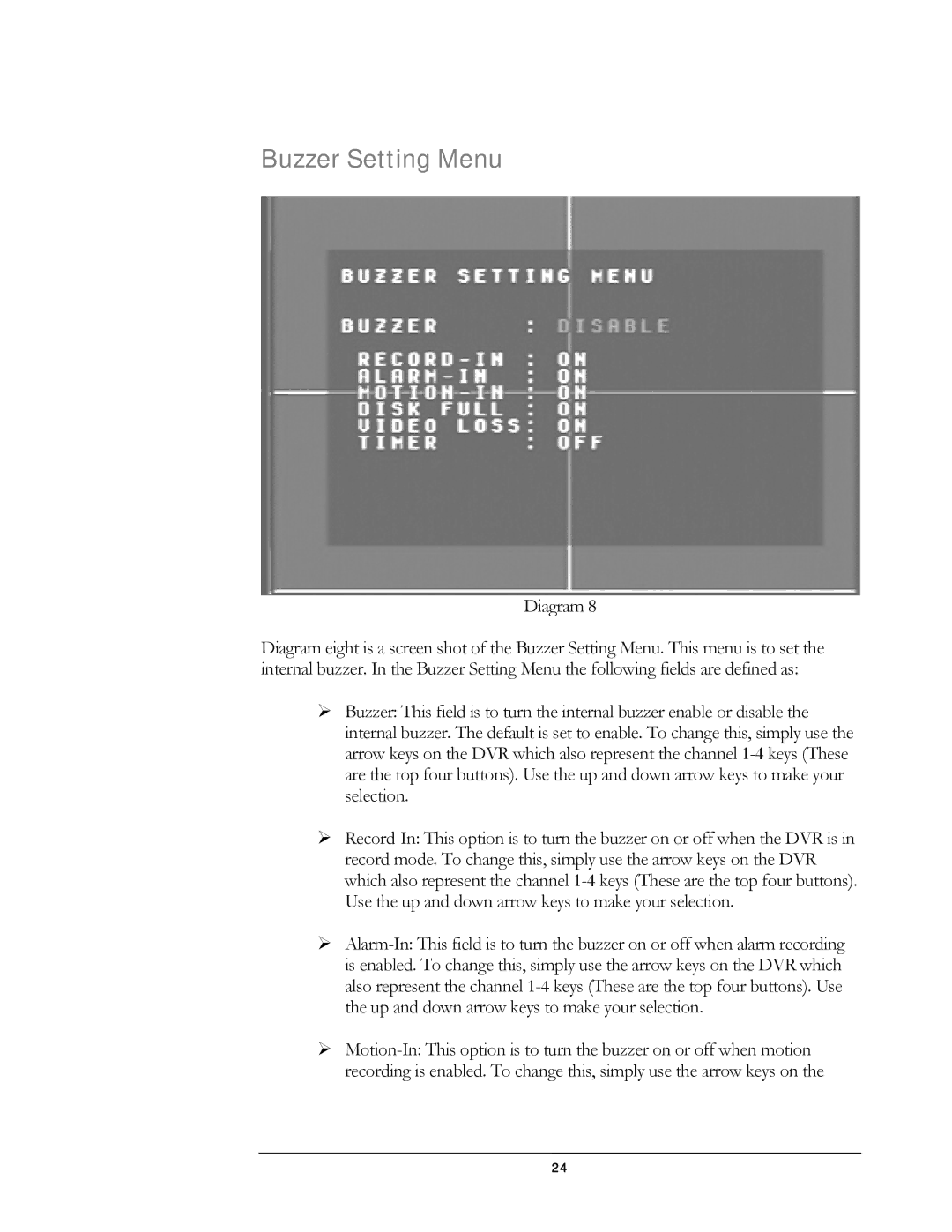 Compex Systems DVR4-80 user manual Buzzer Setting Menu 