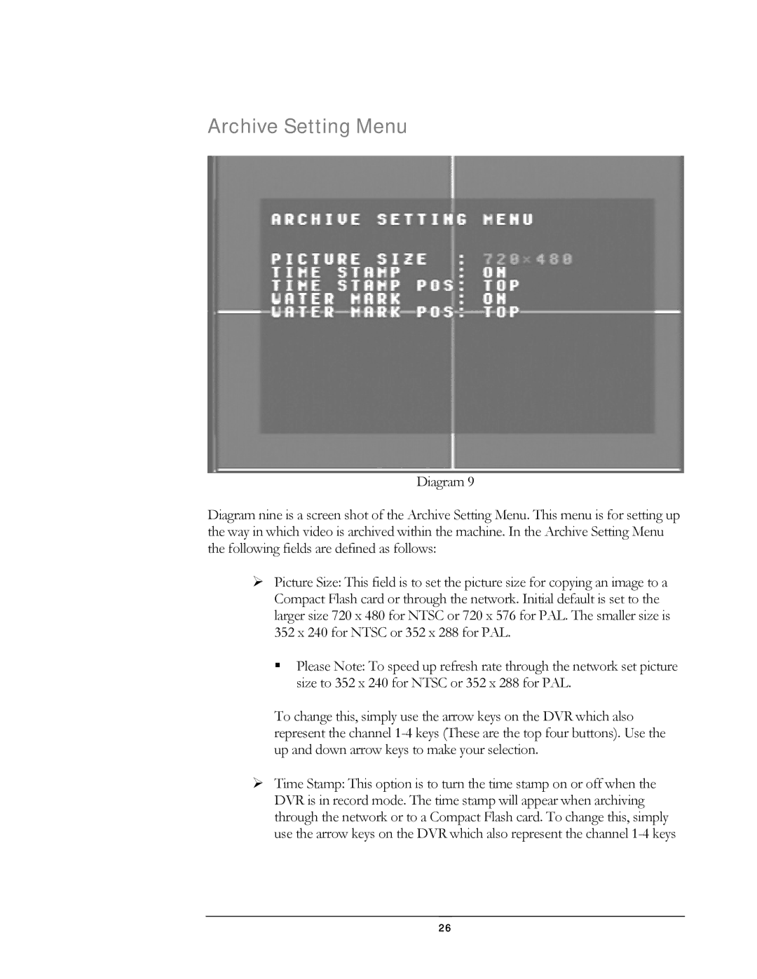 Compex Systems DVR4-80 user manual Archive Setting Menu 