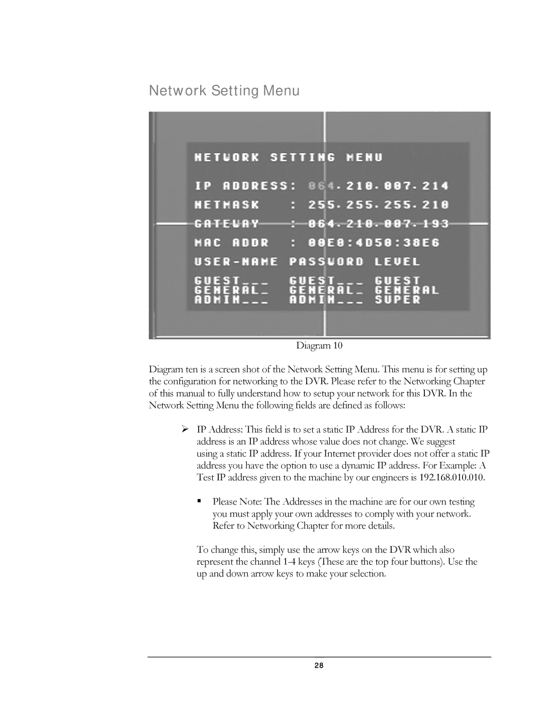 Compex Systems DVR4-80 user manual Network Setting Menu 