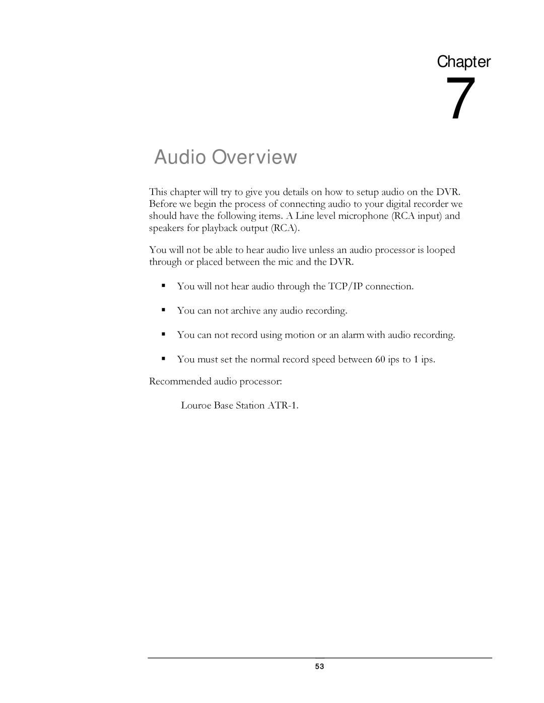 Compex Systems DVR4-80 user manual Audio Overview 