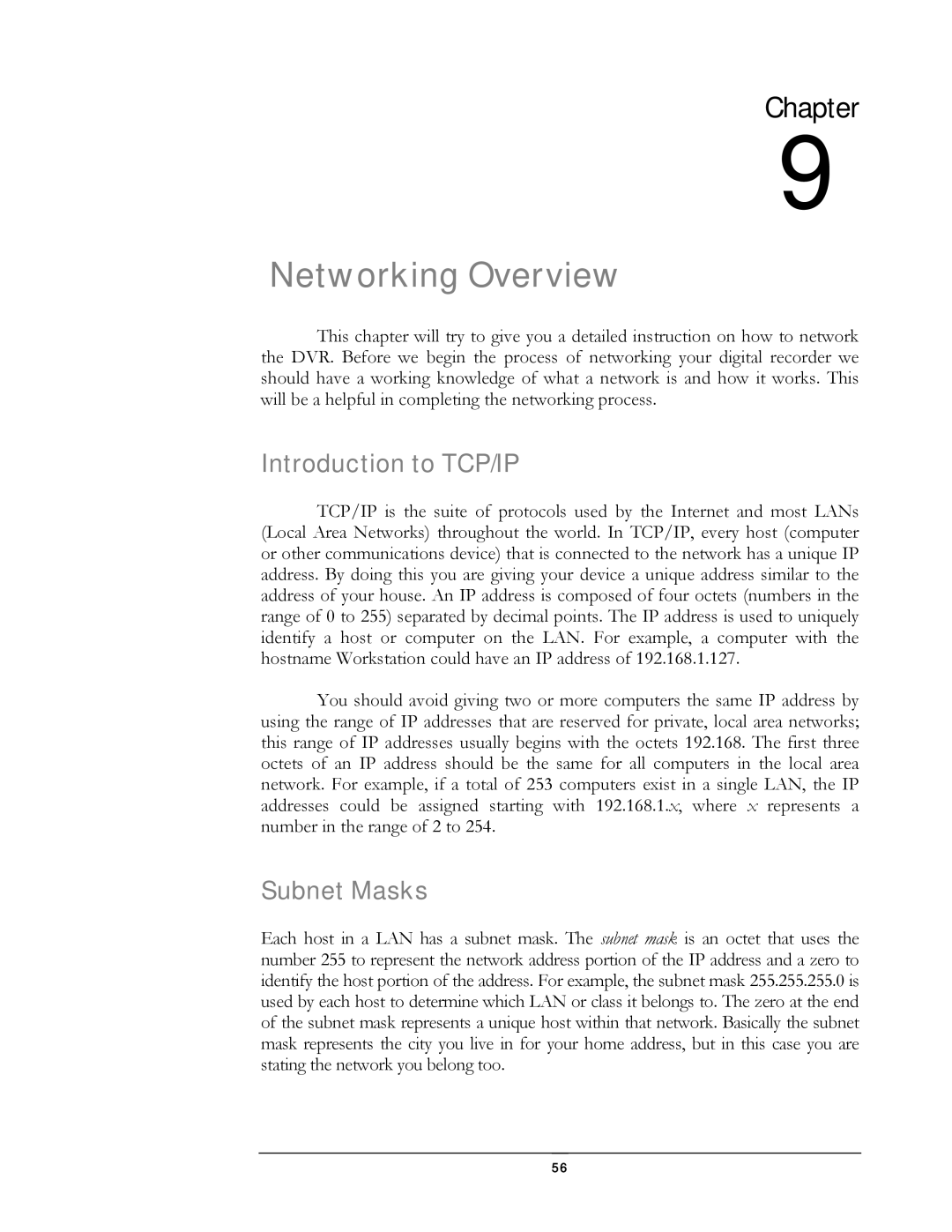 Compex Systems DVR4-80 user manual Networking Overview, Introduction to TCP/IP, Subnet Masks 