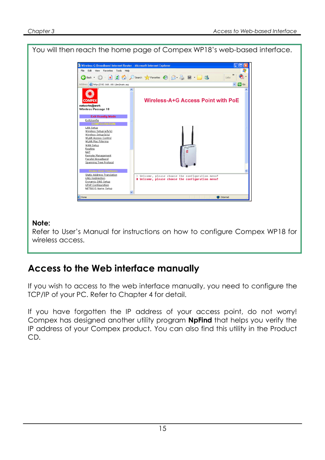 Compex Systems NetPassage WP18 Access to the Web interface manually 