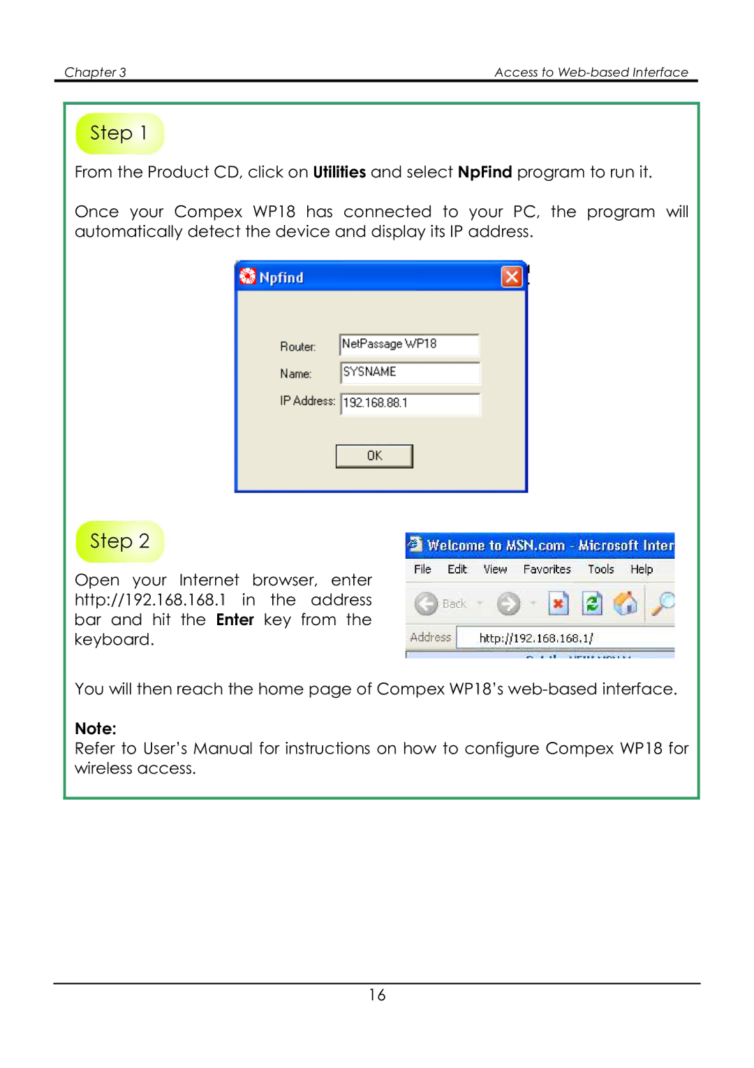 Compex Systems NetPassage WP18 manual Chapter Access to Web-based Interface 