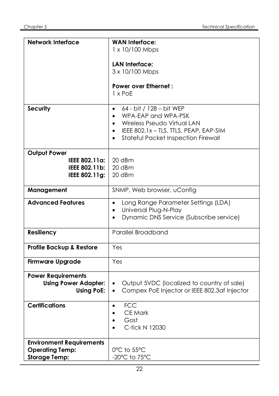 Compex Systems NetPassage WP18 Network Interface WAN Interface, LAN Interface, Power over Ethernet, Security, Management 