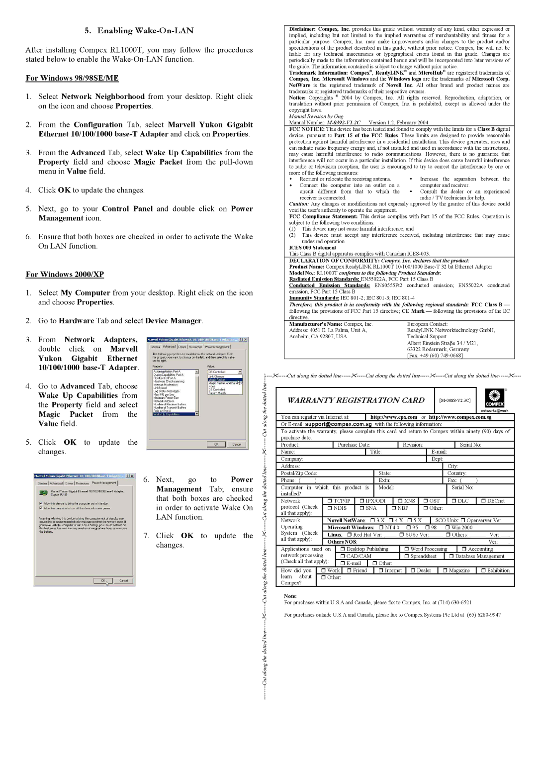 Compex Systems RL1000T manual Enabling Wake-On-LAN 